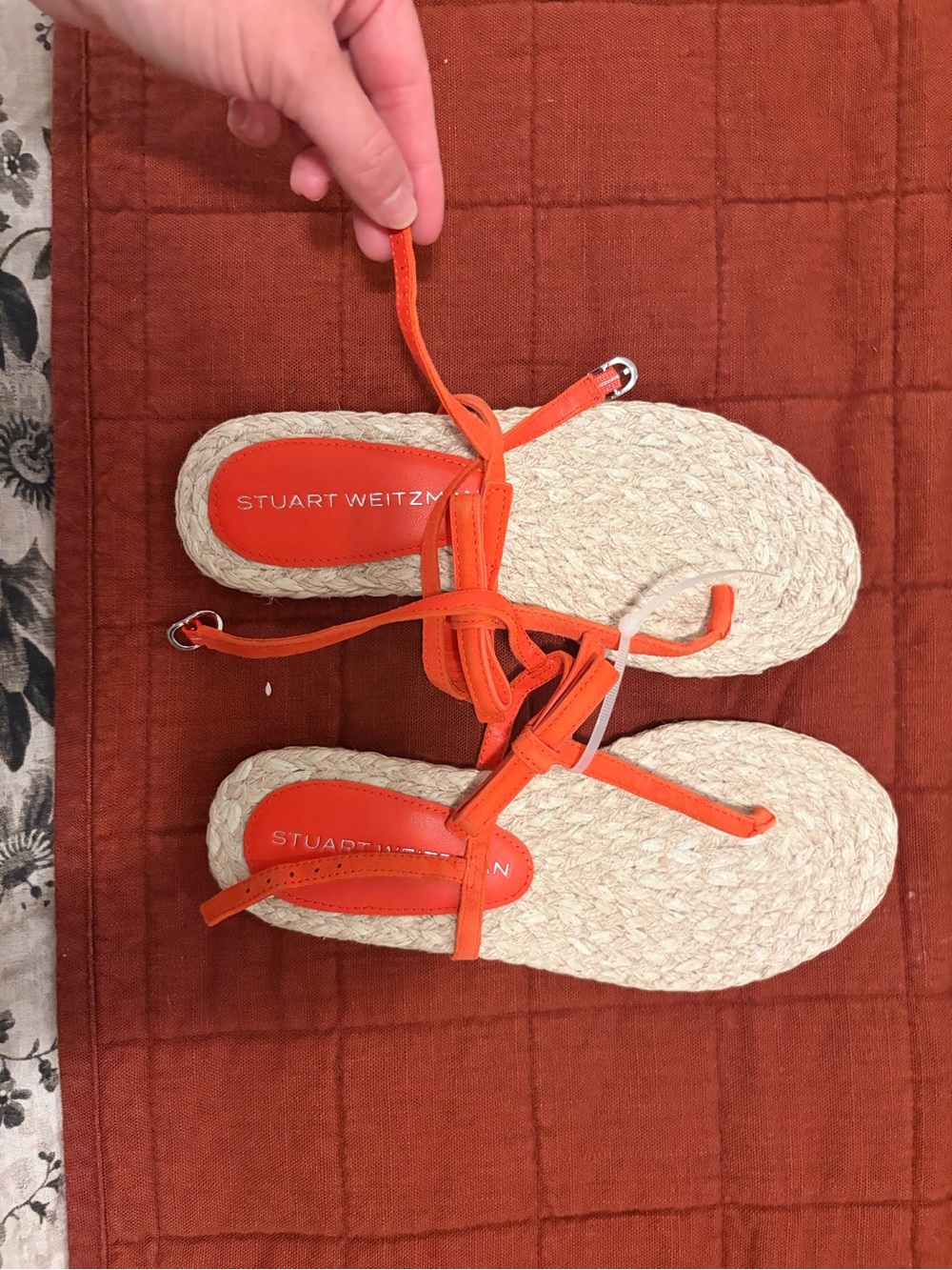 Stuart Weitzman Orange Lace-Up Espadrille Sandals
